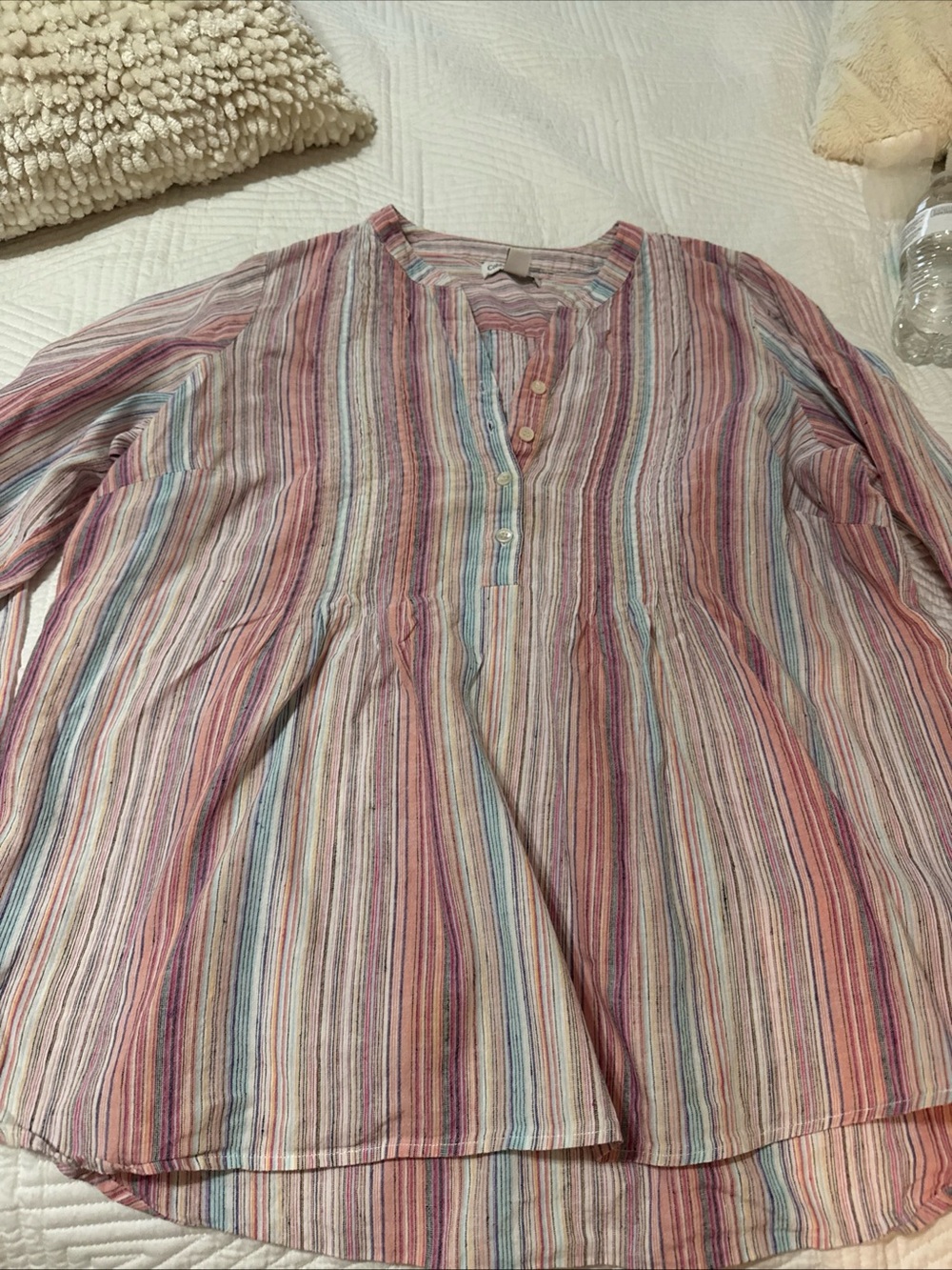 Coldwater Creek Pink Multicolor Striped Button-Front Shirt size 1X linen100